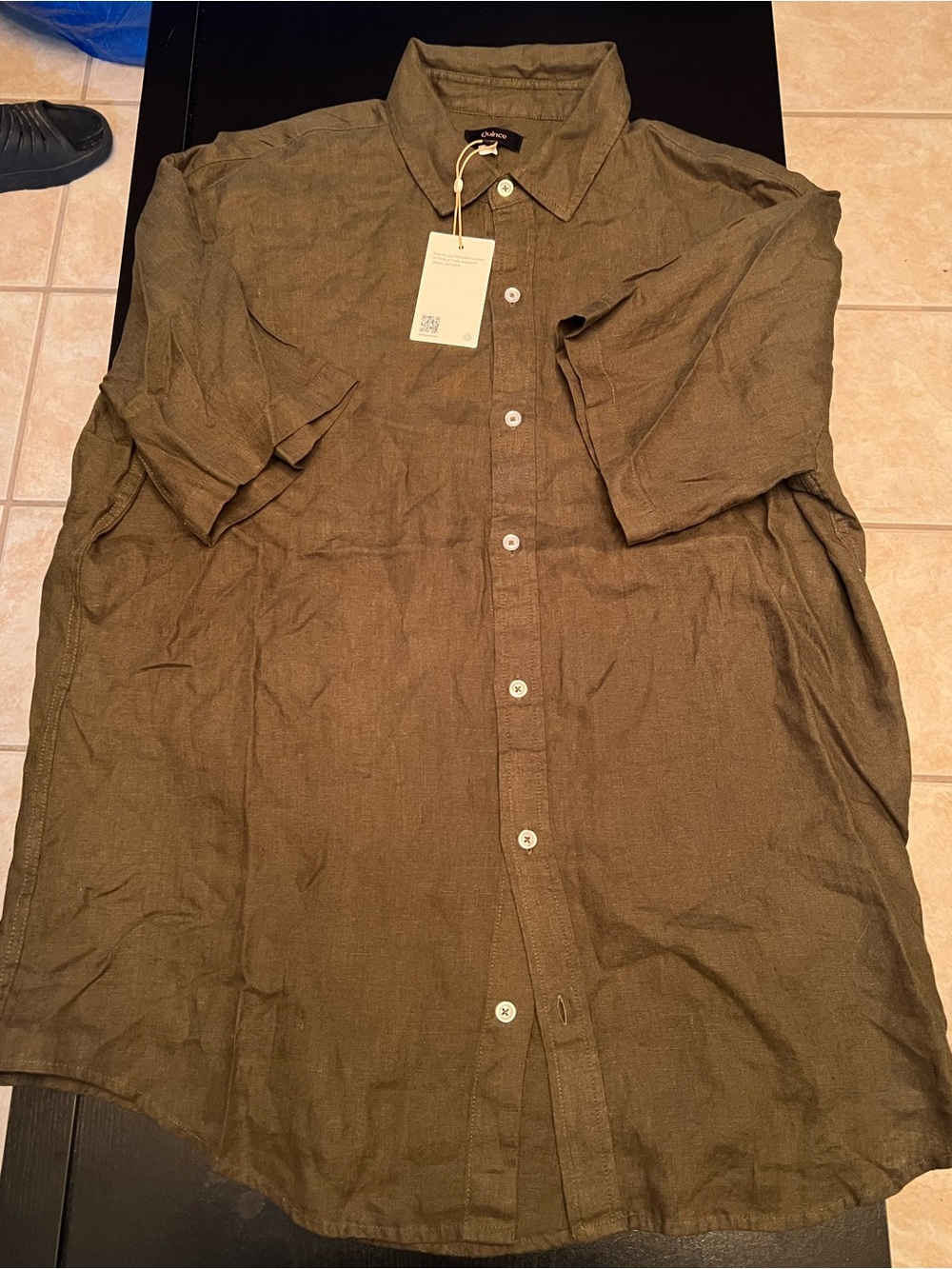 Quince Olive Short-Sleeve Button-Down Shirt